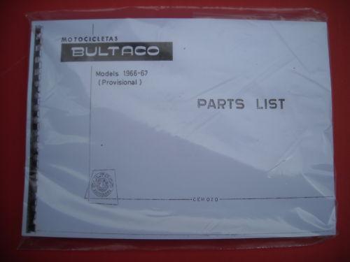 Bultaco 1966-67,provisional spare-parts list, photocopy