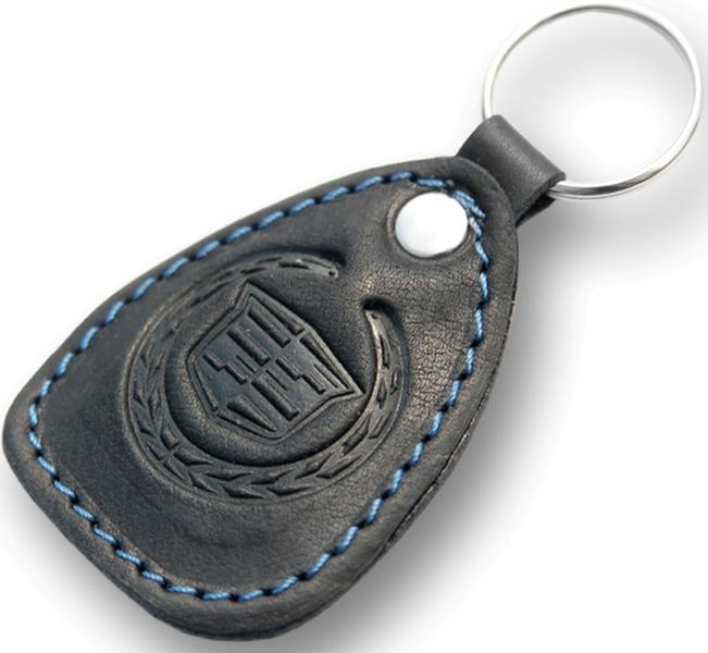 New leather black / blue keychain car logo cadillac auto emblem keyring