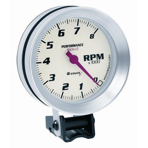 3 - 3/8 inch mechanical tachometer white / aluminum bezel equus 8068 0-8000 rpm