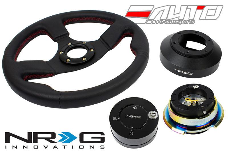 Nrg 320mm race leather red st steering wheel + 141h hub 2.8 bkmc release lock lb