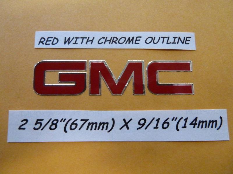 (4) gmc  2 5/8" x 9/16" denali sierra wheel cap decals logos stickers red w/chr