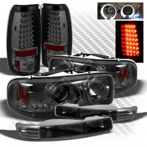 04-06 sierra projector headlights w/bumper + smoked led performance tail lights