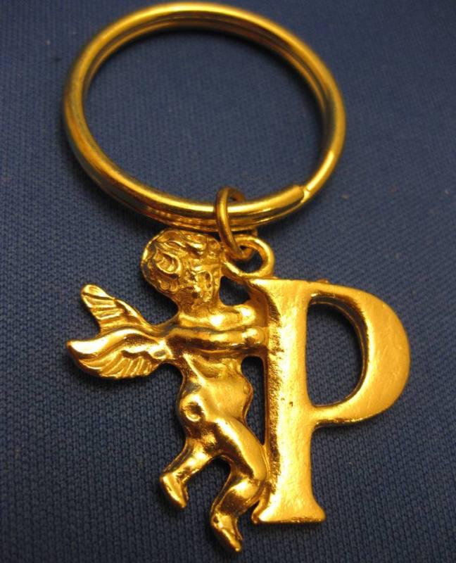 K62 golden angel watching over you personalized letter " p "  key chain keychain