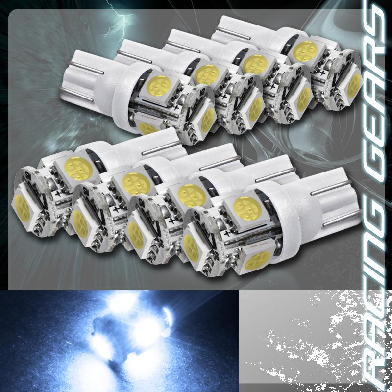 8x white smd 5 led 12v t10 wedge light bulb interior side marker / license plate