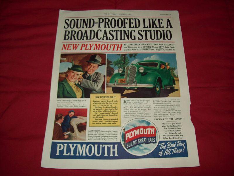 1937 plymouth "sound- proofing"  car ad