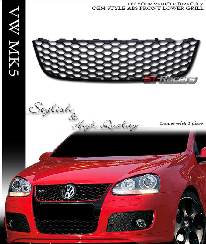 Black hex mesh front bumper center lower grill grille 2006-2009 vw mk5 gti jetta