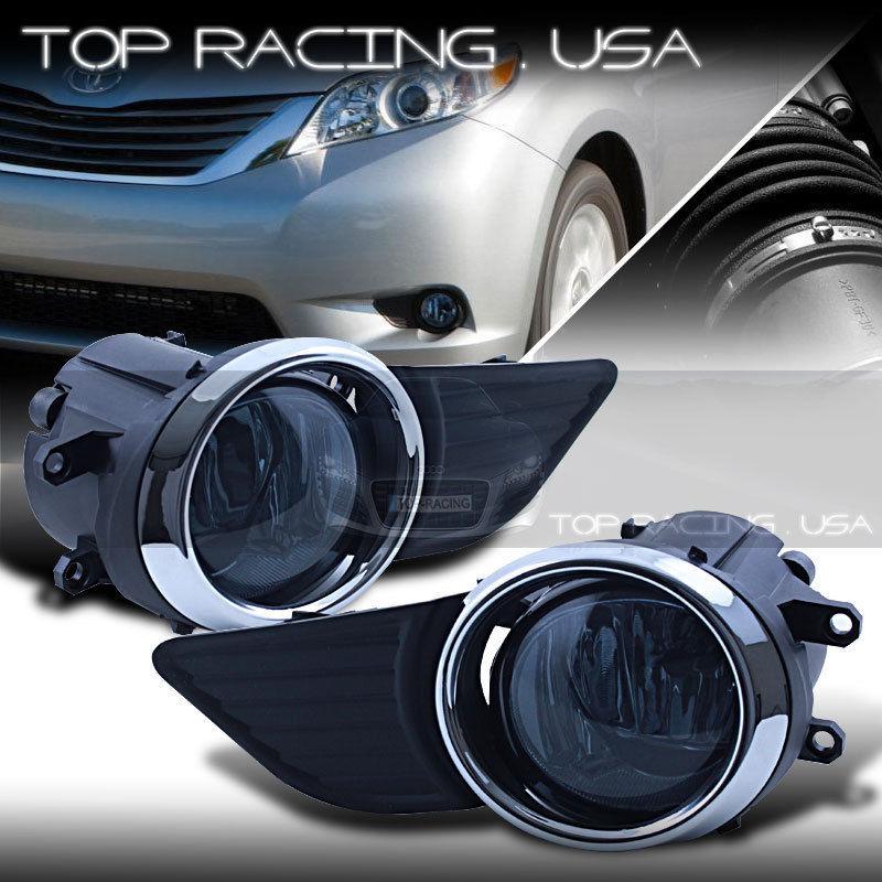 10-13 toyota sienna ikon smoke lens oe style bumper fog lights lamps w/ switch