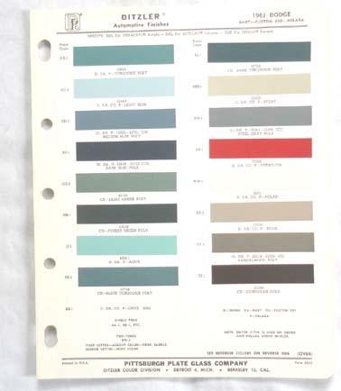 1963 dodge ppg color paint chip chart polara dart  all models original  mopar 