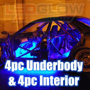 Blue led underglow lights kit w. 4pc interior lights