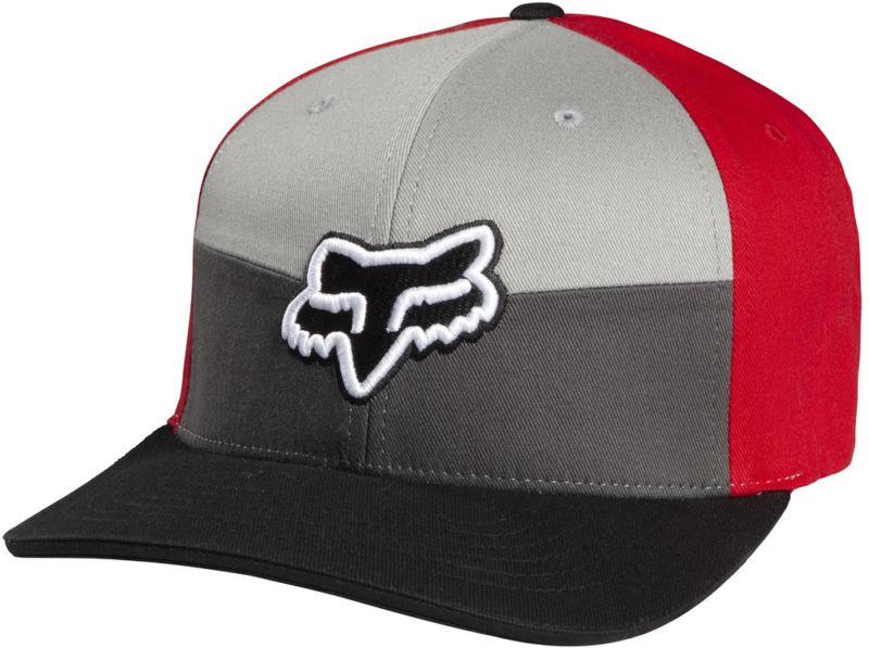 Fox solemnity red fitted flexfit medium profile hat cap hats mx 2014 grey black