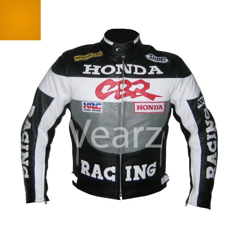 Honda cbr  gray motorbike cowhide leather jacket- free shipping