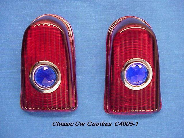1949-1950 chevy tail light lenses (2) glass. blue dots.