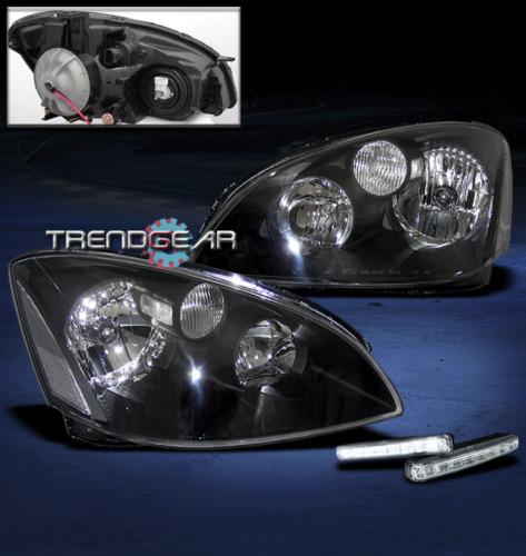 02-04 nissan altima jdm black crystal head lights+led drl lamp signal left+right