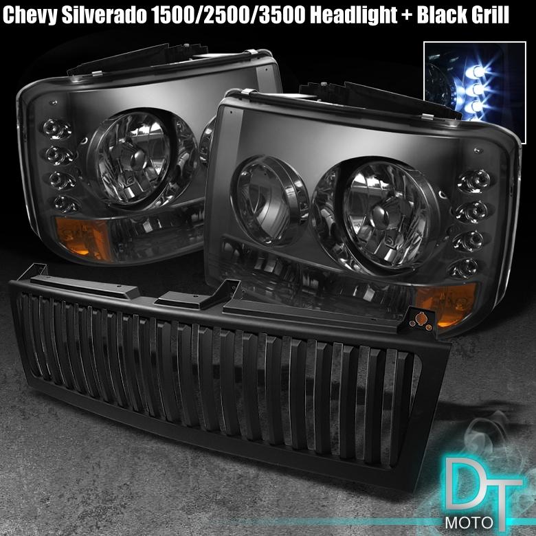 Smoked 99-06 silverado suburban (range rover style) headlights w/vertical grille