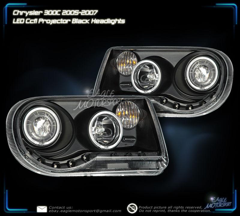 2005-2009 chrysler 300 dual ccfl halo projector led black headlights 2nd type