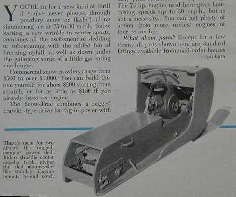 Vintage snowmobile "sno-trac" 1963 how-to build plans