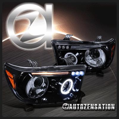 08-12 toyota tundra/ sequoia [glossy black] led drl halo projector headlights