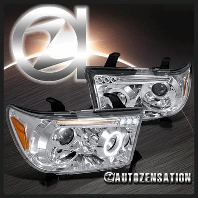 07-12 tundra / 08-12 sequoia dual halo chrome clear led projector headlight