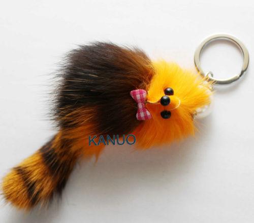 Furry car handbag satchel purse mobile phone animal adornment key chain ring new