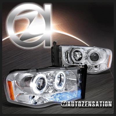 02-05 dodge ram pickup chrome led drl halo projector headlights