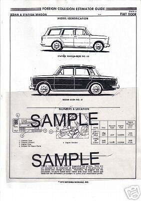 Fiat 1100d sedan body parts list crash data sheets mfre