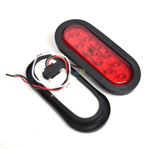 2x 6&#034; 10 led red oval sealed turn brake stop tail light truck trailer rv boat