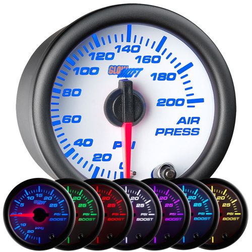 52mm glowshift white 7 color series mechanical air suspension pressure psi gauge