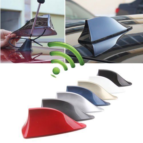 Grey car roof shark fin antenna aerial fm / am rv radio mount mast signal decal