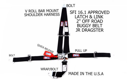 Rjs racing 2&#034; 3pt latch &amp; link vmount harness jr drag buggy belt blk 30296-04-06