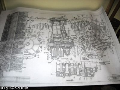 Harley davidson 5 blueprints 45 flat shovel knuckle head trans prints poster lot