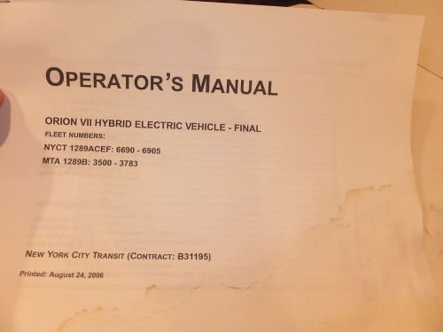 Orion vii mta hybrid electric bus operators manual