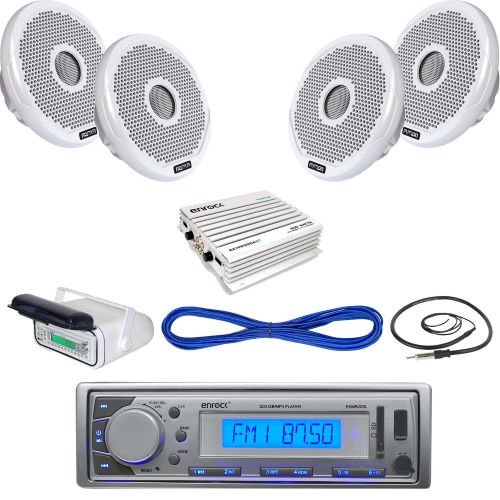 Enrock marine mp3 usb receiver, housing, 6&#034; speakers, wires, 400w amp, antenna