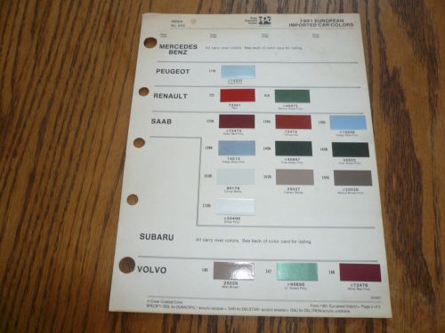 1981 mercedes peugeot renault saab ditzler imported color chip paint sample -