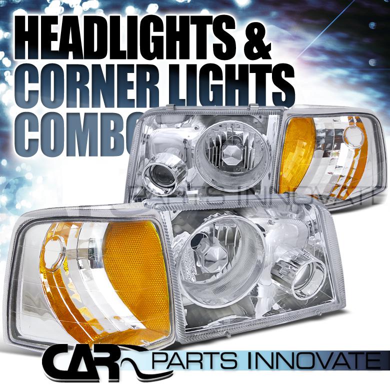 1993-1997 ford ranger chrome crystal headlights w/ projector fog+corner signal