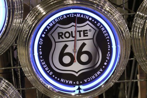 Classic route 66  beer billiards pool garage man cave bar pub sign neon clock