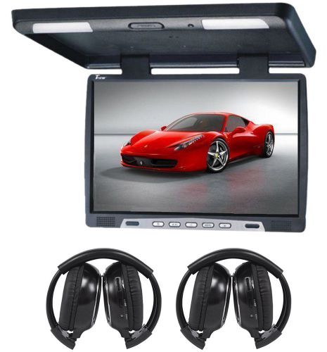 Tview t2207ir 22&#034; black slim overhead car/suv video monitor +2 wireless headsets