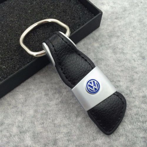 100% genuine leather car logo zinc alloy key holder keychain ring for volkswagen