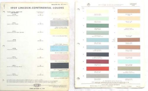 1959 lincoln ppg and  dupont  color paint chip charts all models original