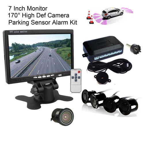 Car rear view parking radar sensor alarm system 7 inch monitor backup camera kit