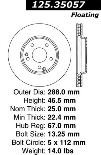 Stoptech 125.35057 premium high-carbon rotor fits c230 c240 c280 e300 slk230