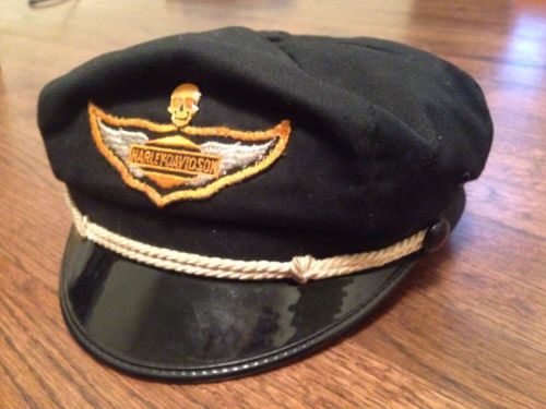 Vintage harley davidson biker&#039;s captain hat cap. black, patch. size 7 1/4. cool!