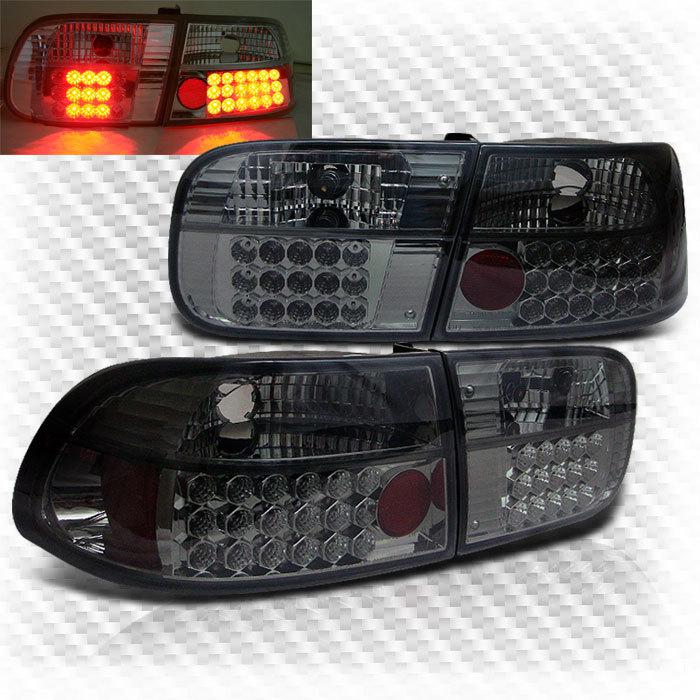 Smoked 92-95 honda civic 2/4 door led tail lights rear smoke brake lamp pair set