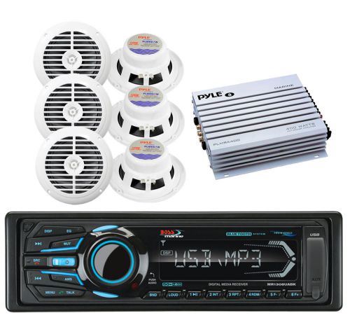 Boss aux am fm usb bluetooth ipod  radio, 400w amplifier,6 white marine speakers