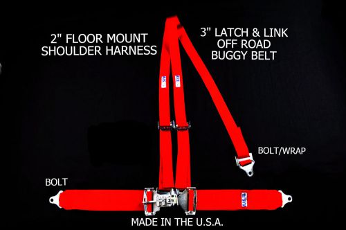 Rjs racing 3 pt latch &amp; link y floor mount harness buggy belt red 4026104