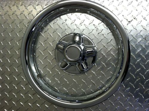 15&#034; chrome trailer wheel ring / cap 2 piece covers sharp!!