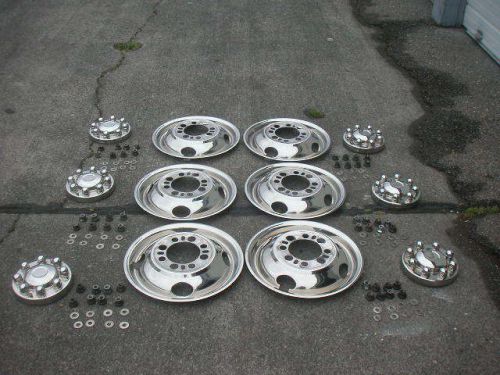 Hub caps 6 wheel kit 16.5&#034; simulators for classic gmc rv motorhome polished stai