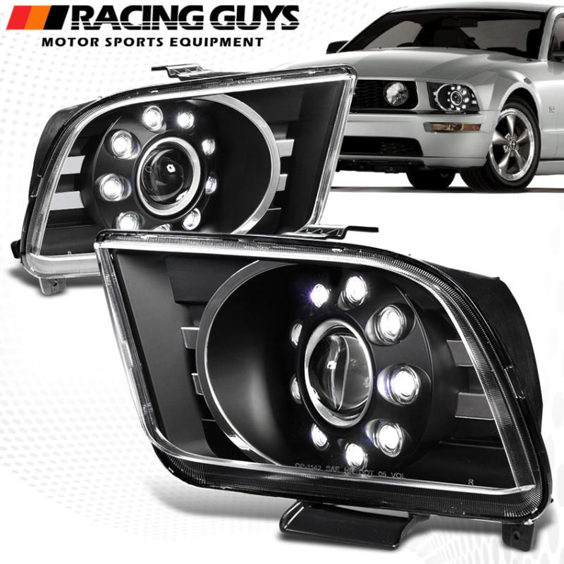 05-09 ford mustang black high/low beam projector headlight power led lamps