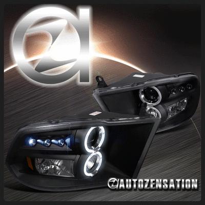 09-12 dodge ram truck black led drl halo projector headlights