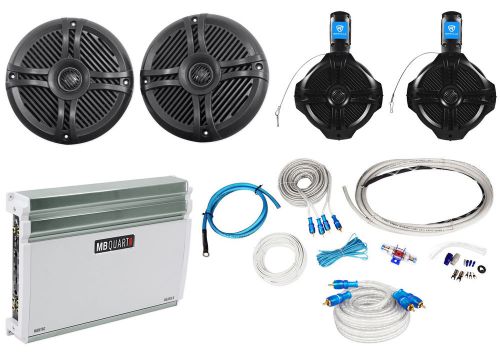 2) rockville rwb65b 6.5&#034; 250w marine wakeboards+speakers+4-ch. amplifier+amp kit