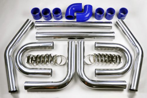 Universal high quality 2.5&#034; polished intercooler 8pc u piping kit aluminum blue